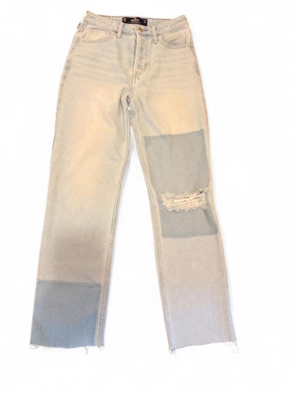Hollister Light Wash Straight Leg Patchwork Jeans